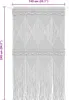 A macrame curtain hanging from a rod, with dimensions indicated. Produktbild-Vorschau