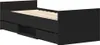 A black bed frame with a slatted base and storage drawers underneath, shown from a side angle against a white background. Podgląd zdjęcia produktu