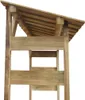 A close-up view of the roof and upper structure of a wooden firewood storage shed. Voir les images du produit
