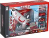 A toy fire transport airplane with several small fire vehicles and accessories, displayed in its retail packaging. Produktbild-Vorschau