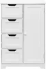 A white wooden cabinet with four drawers on the left and a single door on the right, shown from the front.