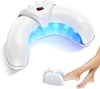 A white nail lamp with blue LED lights is shown, with a person's foot being treated by a smaller version of the lamp in the foreground. Voir les images du produit