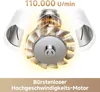 A close-up illustration of a high-speed motor with spinning blades, likely from a hairdryer, with text indicating its speed and type. Produktbild-Vorschau