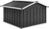 A dark gray metal shed with a silver trim and roof, shown from a slightly elevated angle against a white background. Náhľad obrázku produktu