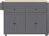 A gray kitchen island with a natural wood countertop and two drawers and four doors. Voir les images du produit