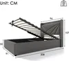 A diagram showing the dimensions of a bed frame with storage. Produktbild-Vorschau