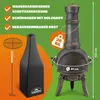 A product image showcasing a garden chiminea with its accessories and features highlighted. Anteprima dell’immagine prodotto