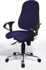 A blue office chair with a silver base and black armrests is shown against a white background. Náhľad obrázku produktu