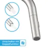 Close-up of a kitchen faucet with two inset diagrams showing different spray modes. Produktbild-Vorschau