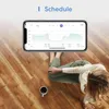 A person is lying on a wooden floor, looking at a smartphone displaying a schedule. Produktbild-Vorschau