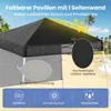 A pop-up pavilion on a beach with text overlays describing its features. Náhled obrázku produktu