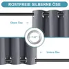 Close-up view of outdoor curtains with grommets, highlighting the top and bottom grommet features and their dimensions. Produktbild-Vorschau