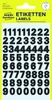 A product shot of Avery Zweckform number labels on a yellow and blue striped background. Produktbild-Vorschau