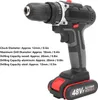 A cordless drill with specifications listed next to it. Produktbild-Vorschau