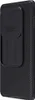 A black phone case with a sliding camera cover is shown against a light gray background. Produktbild-Vorschau