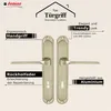 A marketing image showcasing a pair of door handles with descriptive text highlighting their features. Anteprima dell’immagine prodotto