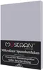A product image displaying a light gray fitted sheet with brand logo and product description text. Produktbild-Vorschau