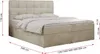 A beige upholstered boxspring bed with a tufted headboard, shown with dimensions indicated by measurement lines and text. Produktbild-Vorschau