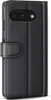 A black leather flip case for a smartphone, shown closed and from the side. Produktbild-Vorschau