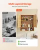 A split image showing a cluttered bathroom sink area before and an organized wall cabinet after. Voir les images du produit