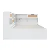 A white bed frame with built-in storage and shelving, shown from the side. Produktbild-Vorschau