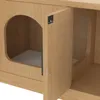 A close-up view of a wooden cabinet with an open door, revealing an interior compartment with a rounded entrance. Podgląd zdjęcia produktu