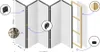 An exploded view diagram showing the components of a folding screen with labels and dimensions. Náhled obrázku produktu