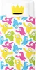 A flat lay of a duvet cover and pillowcase with a repeating pattern of colorful Fall Guys characters and a yellow crown on the pillowcase. Voir les images du produit
