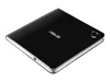 A black ASUS external optical drive is shown from a diagonal angle on a white background. Produktbild-Vorschau