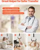 A doctor in a white coat stands with his arms crossed, with a blurred hospital background. Below, three smaller images show elderly people using a bed assist rail. Voir les images du produit