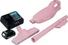 A pink Makita cordless vacuum cleaner set with accessories, battery, and charger, displayed on a white background. Podgląd zdjęcia produktu