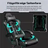 A black gaming chair with teal arrows indicating airflow and support. Produktbild-Vorschau