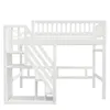 A white wooden bunk bed with stairs and storage. Produktbild-Vorschau