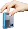 A hand holding a transparent blue phone case with a phone inside. Produktbild-Vorschau