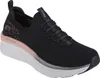 A black Skechers sneaker with a white sole and pink accents. Náhled obrázku produktu