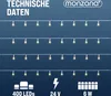 A dark blue background with rows of fairy lights and technical specifications at the bottom. Anteprima dell’immagine prodotto