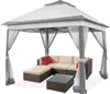 A white and gray gazebo with beige outdoor furniture inside, set against a white background. Produktbild-Vorschau