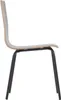A side view of a modern chair with a light gray seat and backrest made of laminated plywood, supported by a black metal frame. Produktbild-Vorschau