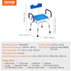 A shower chair with dimensions and package contents listed. Podgląd zdjęcia produktu
