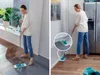 A woman is mopping the floor in two different settings, one with a wet floor and another in a kitchen setting. Náhľad obrázku produktu