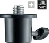 A close-up studio shot of a black tripod adapter with a silver threaded screw on top and a black knob on the side. Voir les images du produit