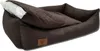 A brown dog bed with a white pillow inside, shown on a white background. Produktbild-Vorschau
