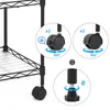 Close-up of the wheels and adjustable feet of a black wire shelving unit. Produktbild-Vorschau