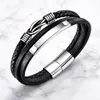 Herren Lederarmband Schwarz Edelstahl Magnetverschluss Produktbild-Vorschau 1