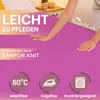 A person's hands are shown on a pink fabric, with marketing text and icons indicating product features. Produktbild-Vorschau