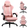 A pink gaming chair is shown from multiple angles against a white background. Náhľad obrázku produktu