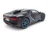 A black Bugatti Chiron model car with blue accents, shown from a rear three-quarter view on a white background. Voir les images du produit