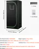 A diagram of a grow tent with dimensions and included accessories. Náhľad obrázku produktu