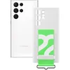 A white Samsung phone and a white phone case with a green and white strap are displayed against a white background. Podgląd zdjęcia produktu