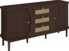 A dark brown sideboard with rattan drawer fronts and doors, shown against a white background. Podgląd zdjęcia produktu
